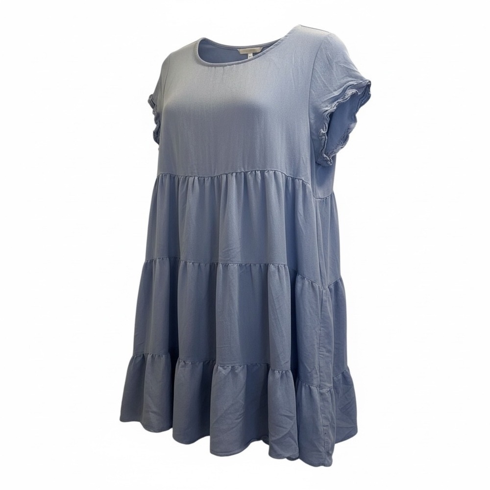 SUGARLIPS Tiered Ruffle Sleeve Tunic Dress‎ Light Blue Women's M Pockets